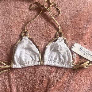 Beach Bunny White and Gold Halter Bikini Top